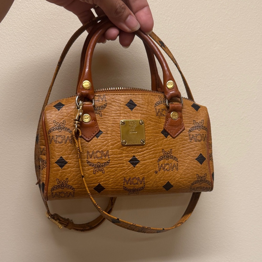 MCM Mini Bag in Tan with Gold Accents